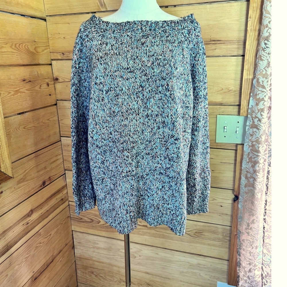 Pullover Sweater Womens 2X Multi Color Marled Chunky Shaker Knit Boat Neck CHAPS